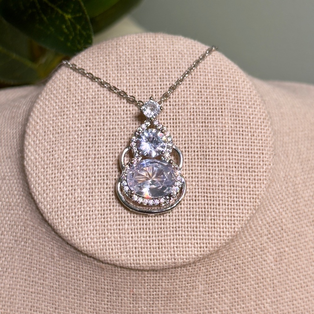 Swarovski Crystal Two Stone Drop Necklace - Picture 1 of 7